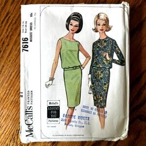 Vintage 1960s McCalls 7616 Sewing Pattern Womens Sz S Fitted Dress COMPLETE